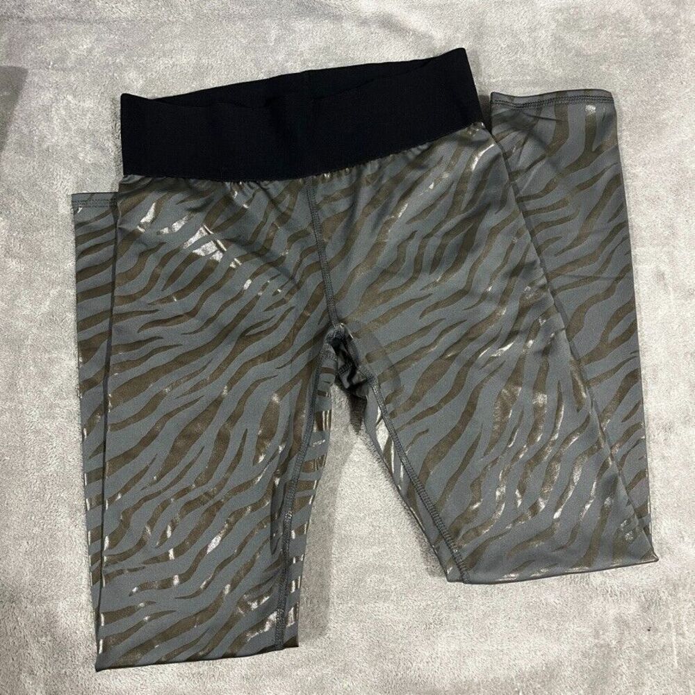 Tahari Sport Women Active Elastic Band Snake Animal Print Leggings Gray Sz S